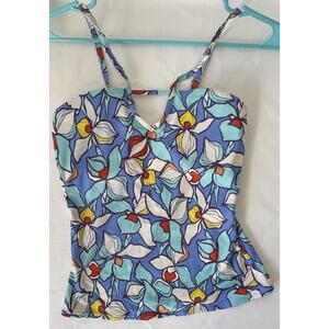 Anthropologie Tankini Swim Allihop Blue Floral V Strap Adjustable Sz S